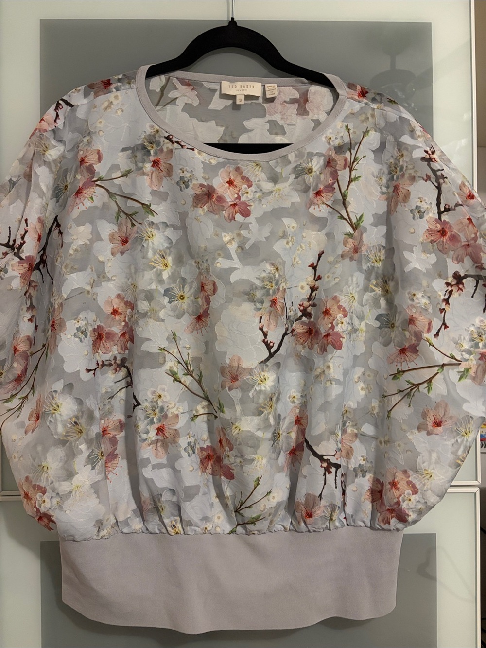 Ted Baker Pale Blue Floral Puff-Sleeve Blouse
